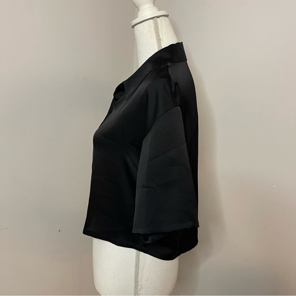 Abercrombie & fitch black satin short sleeve cropped polo - Picture 4 of 5